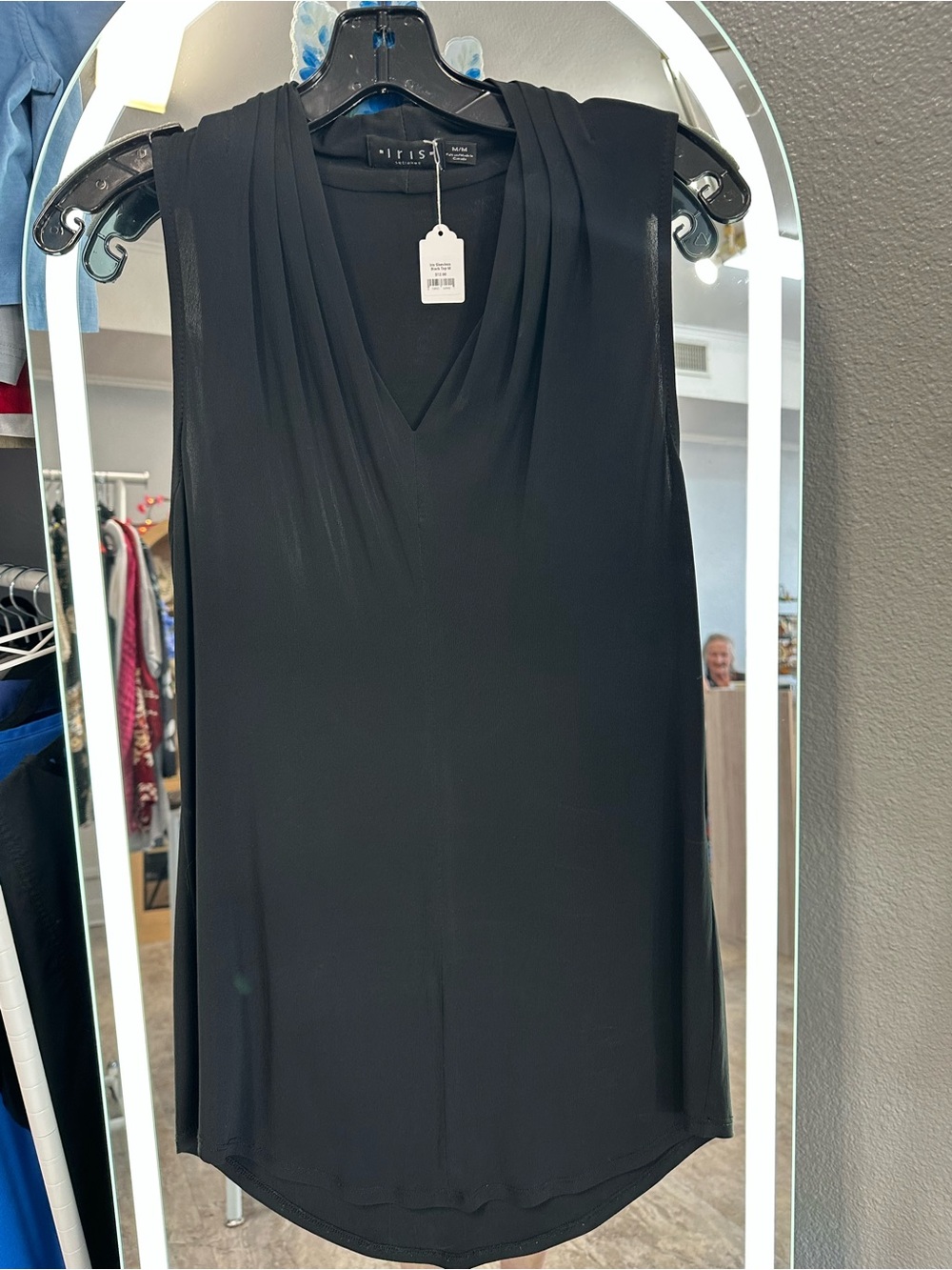 iris Black V-Neck Sleeveless Pleated Shoulder Tank